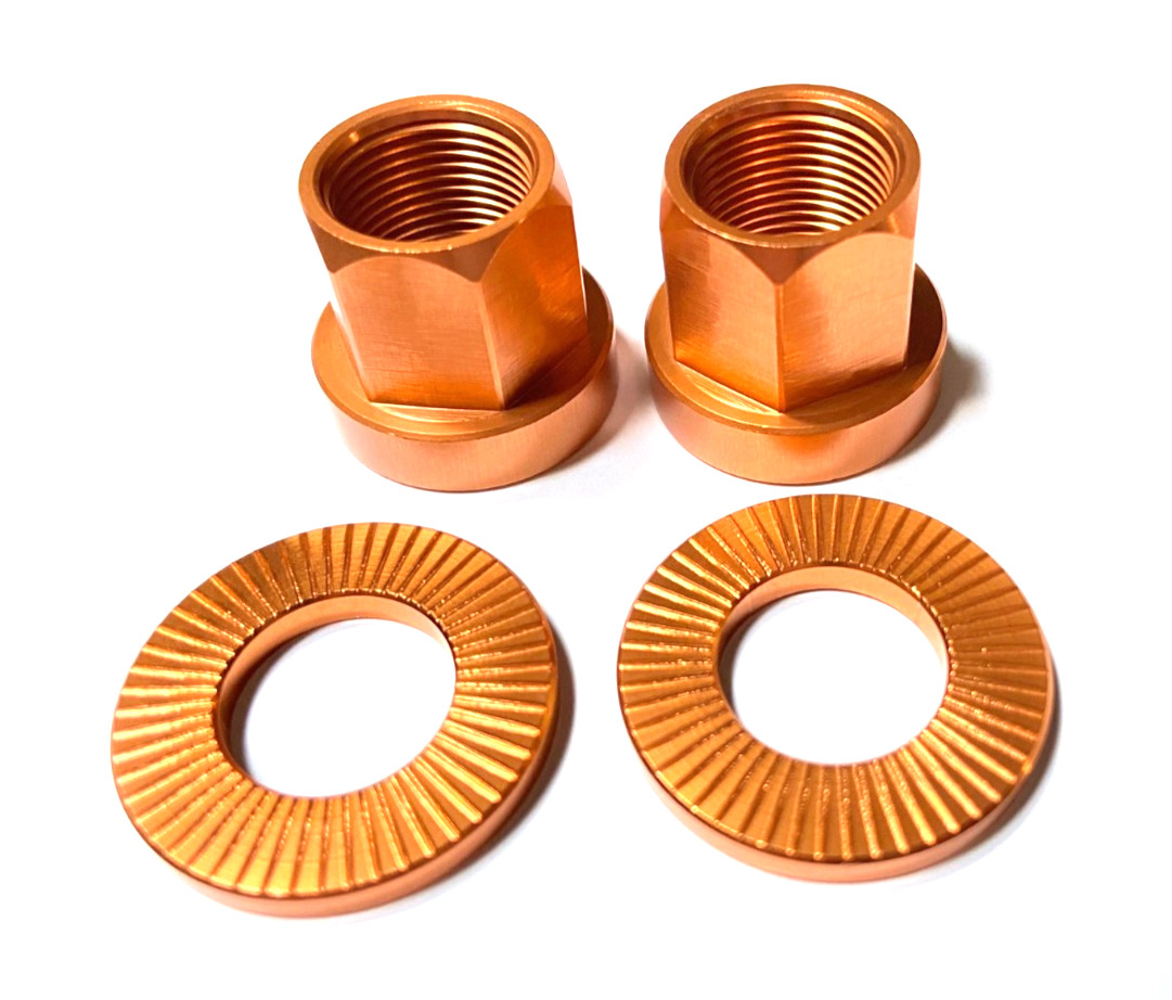 2 x SHADOW CONSPIRACY BMX BICYCLE AXLE NUTS + WASHERS 14mm COPPER ORANGE NEW