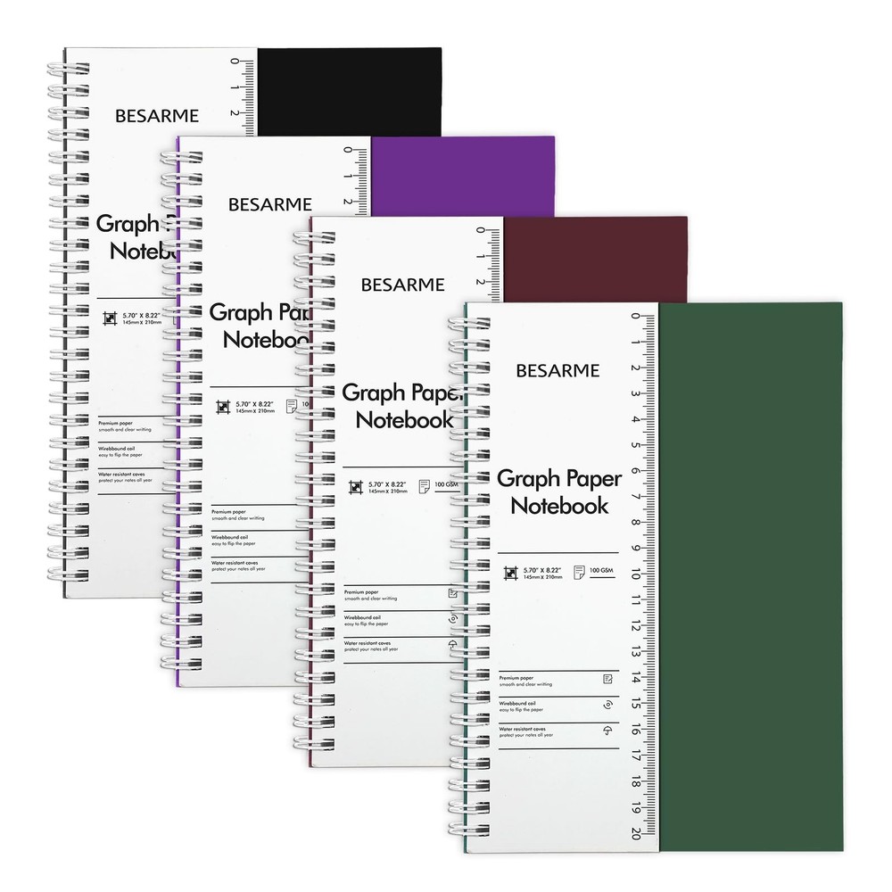 4 Pack Graph Paper Notebook A5 Grid Paper Notebooks Waterproof Plastic Graphi...