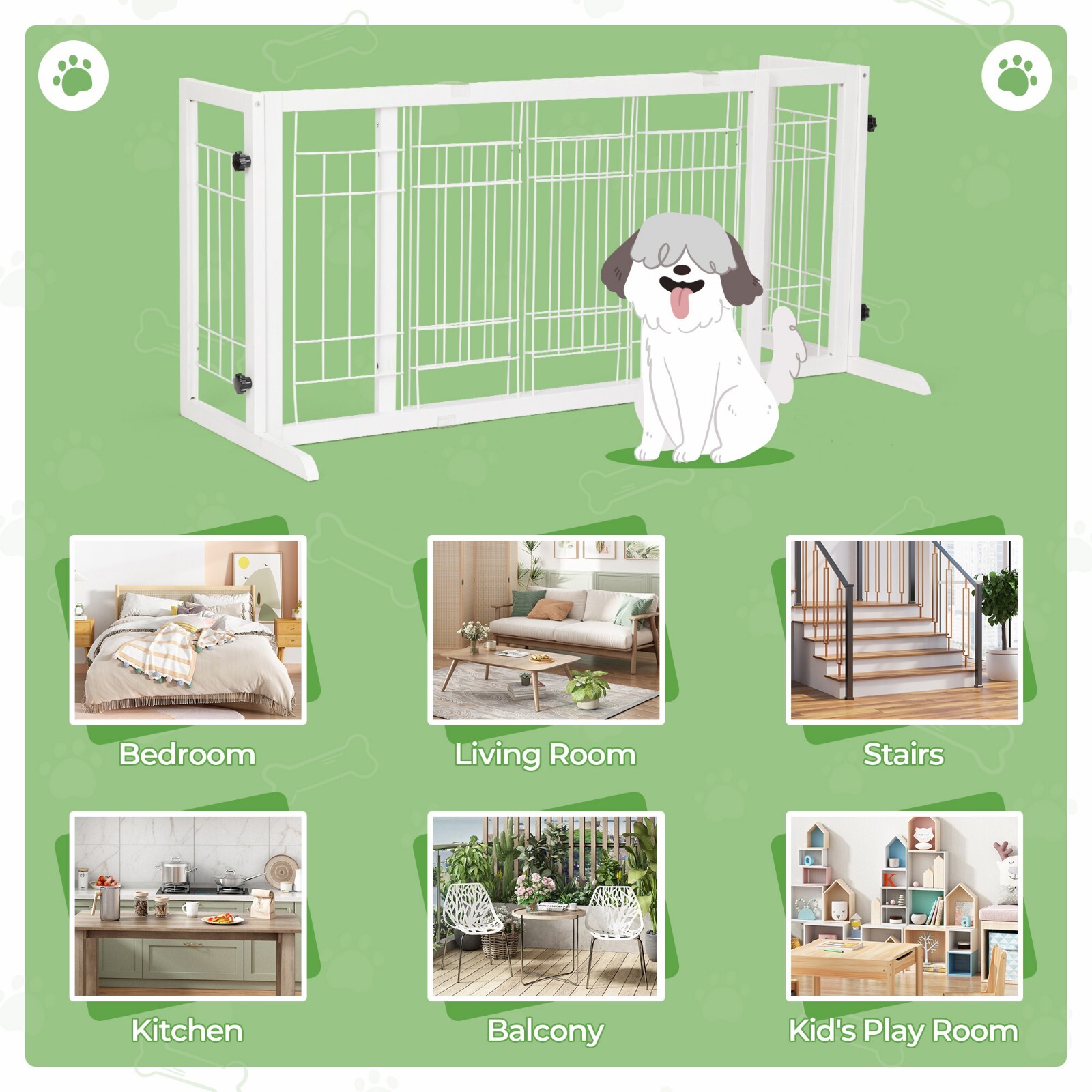 COZIWOW 38"-71" Freestanding Wood Pet Gate Foldable Puppy Fence Dog Gate Doorway