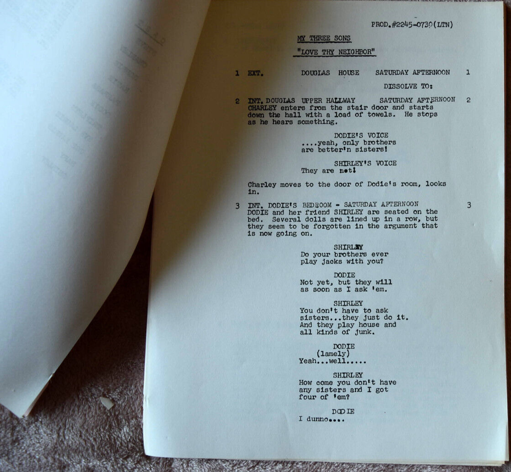 1969 My Three Sons "Love Thy Neighbor" Original Screenplay Script