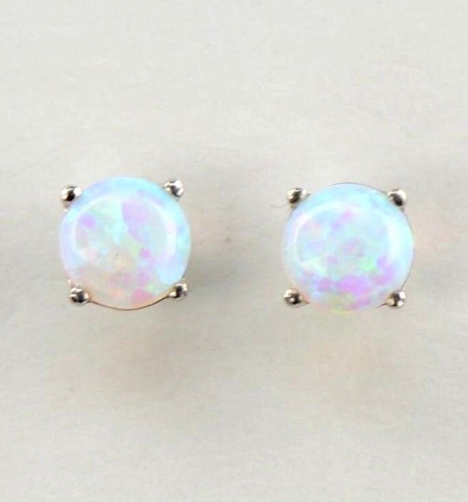 925 Sterling Silver Round Opal stud Earrings