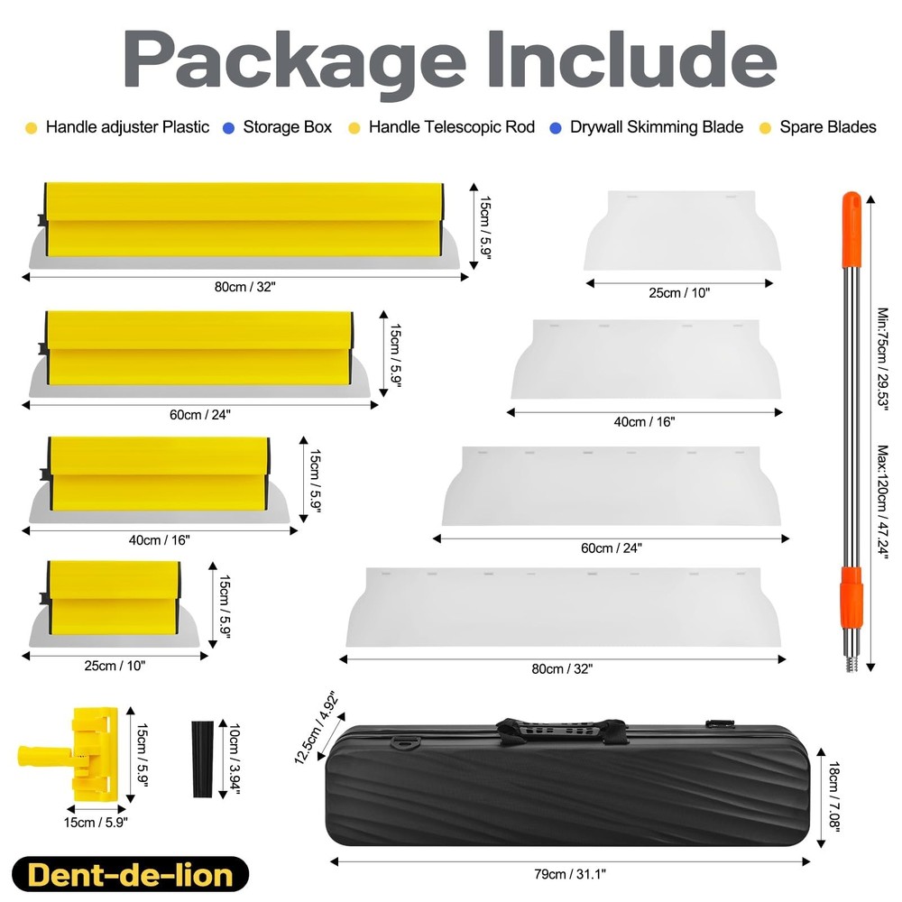 Drywall Skimming Blade Set Including Extra Blade Replace, 10", 16", 24" and 3...