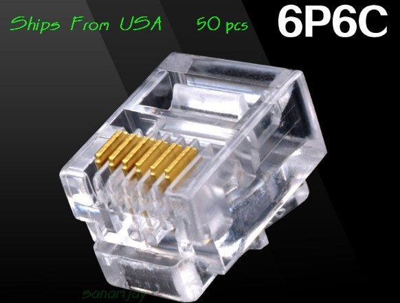 50pcs RJ12 RJ11 6P6C Modular Plug DSL Telephone Connector. Gold-plated