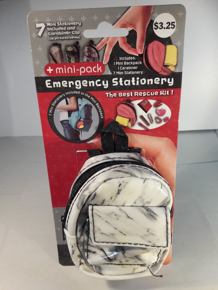 Mini pack Emergency Stationery 4.5" backpack. W pen, stapler, tape & note book