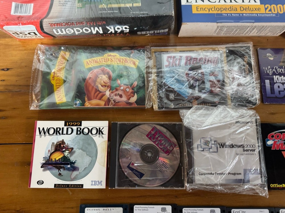 Vintage 90s Software Lot CD-ROM Floppy Disks Encarta Windows Modem UNTESTED