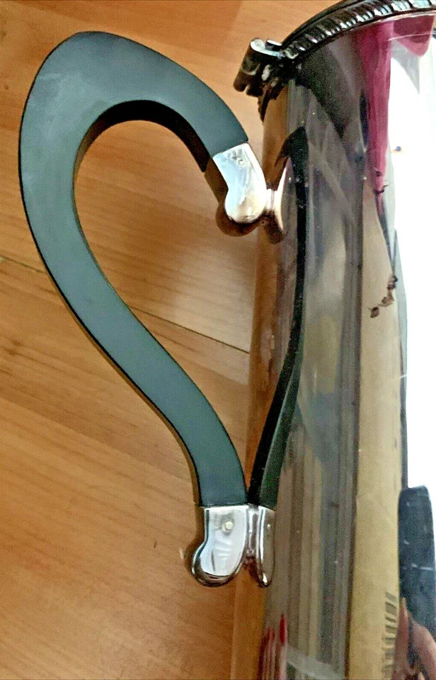 Mid Century Modern Sheffield Silverplate Coffee Pot Sculptural Black Handle MCM