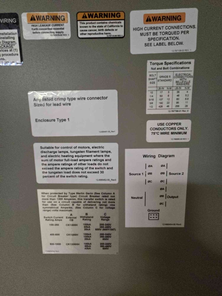 Liebert STS 250 Amp 480V STS2 250A Static Transfer Switch (108546)