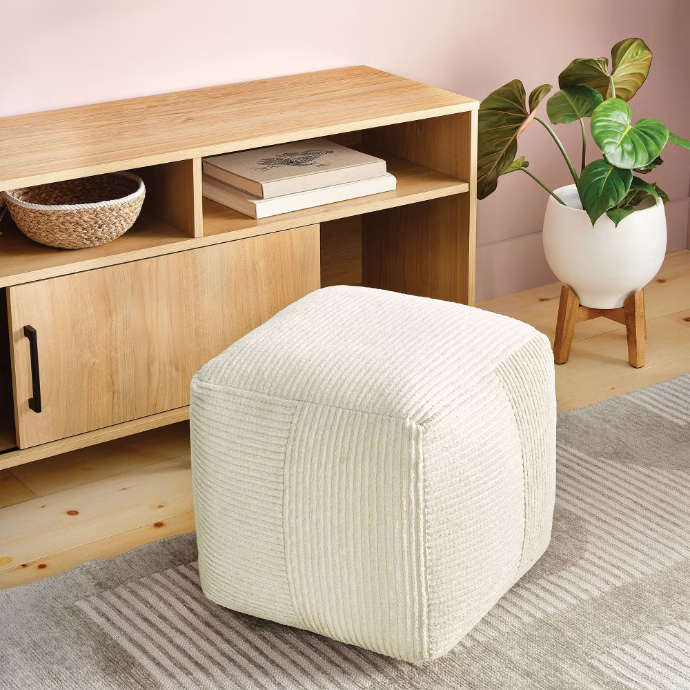 Ribbed Pouf Ottoman Cream - Room Essentials