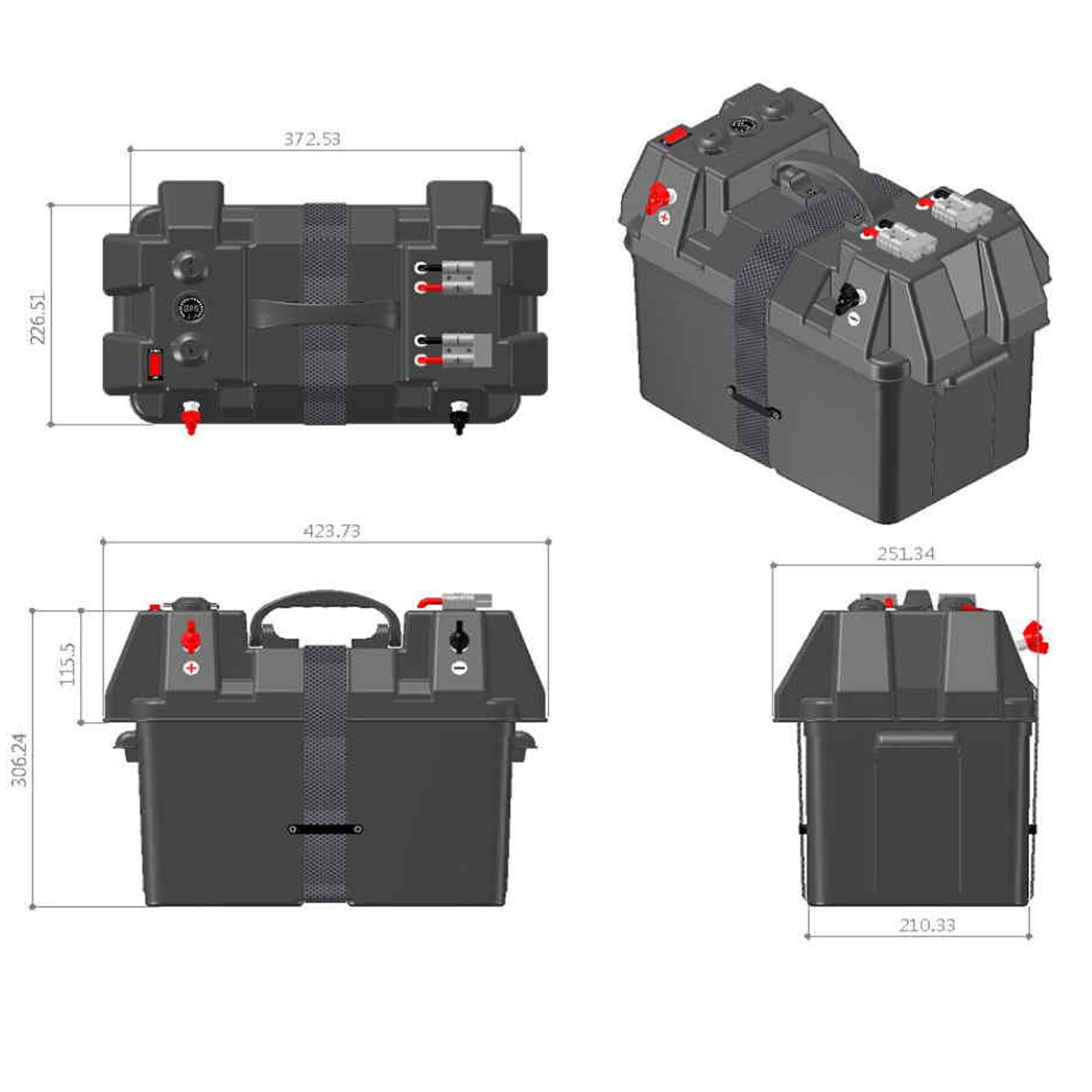 Portable Power Battery Box Deep Cycle AGM Boat Marine Box with USB Cig Socket