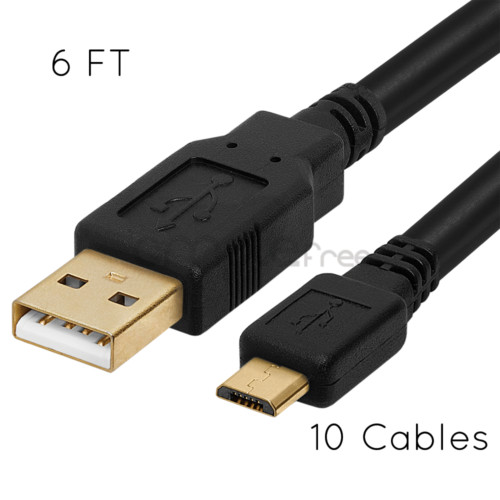 10 pack USB 2.0 Micro 6FT Cable Sync Data Standard Cable for Android Phone Black
