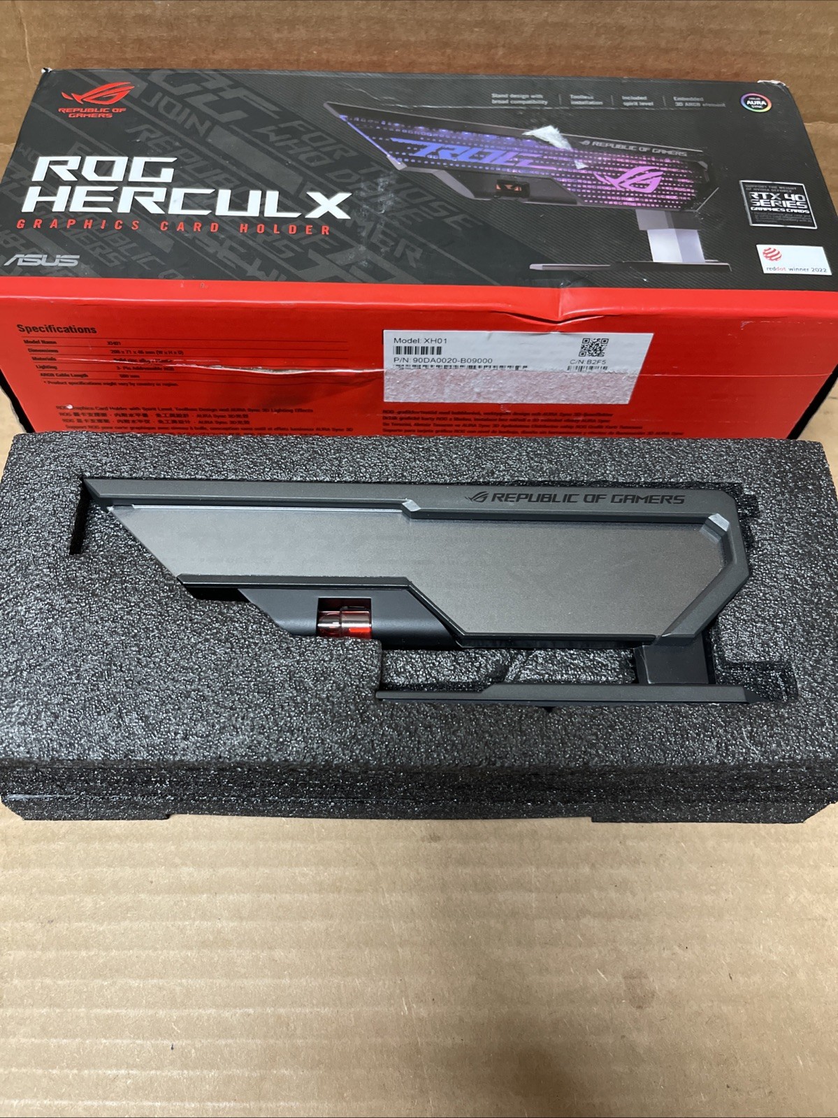 ASUS ROG Herculx Graphics Card Anti-Sag Holder, Incl Spirit Level, Aura Sync RGB