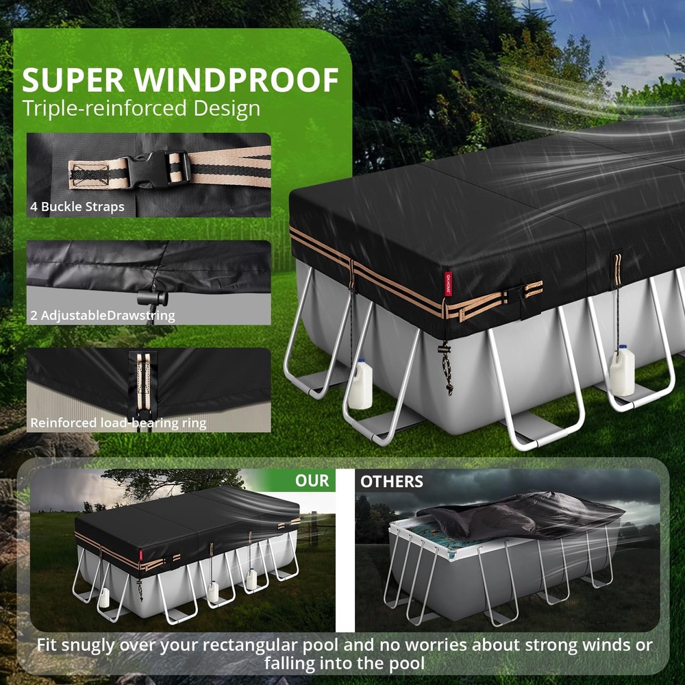12x24 Ft Rectangular Pool Cover for Bestway/Intex/Coleman Frame Rectangular P...