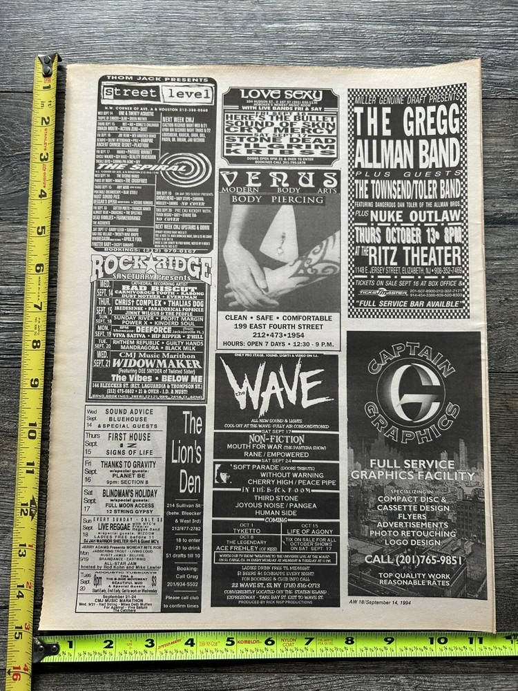 KISS Concert Ad Advert ACE FREHLEY Oct 8 1994 Wave Staten NY Vintage Kiss A