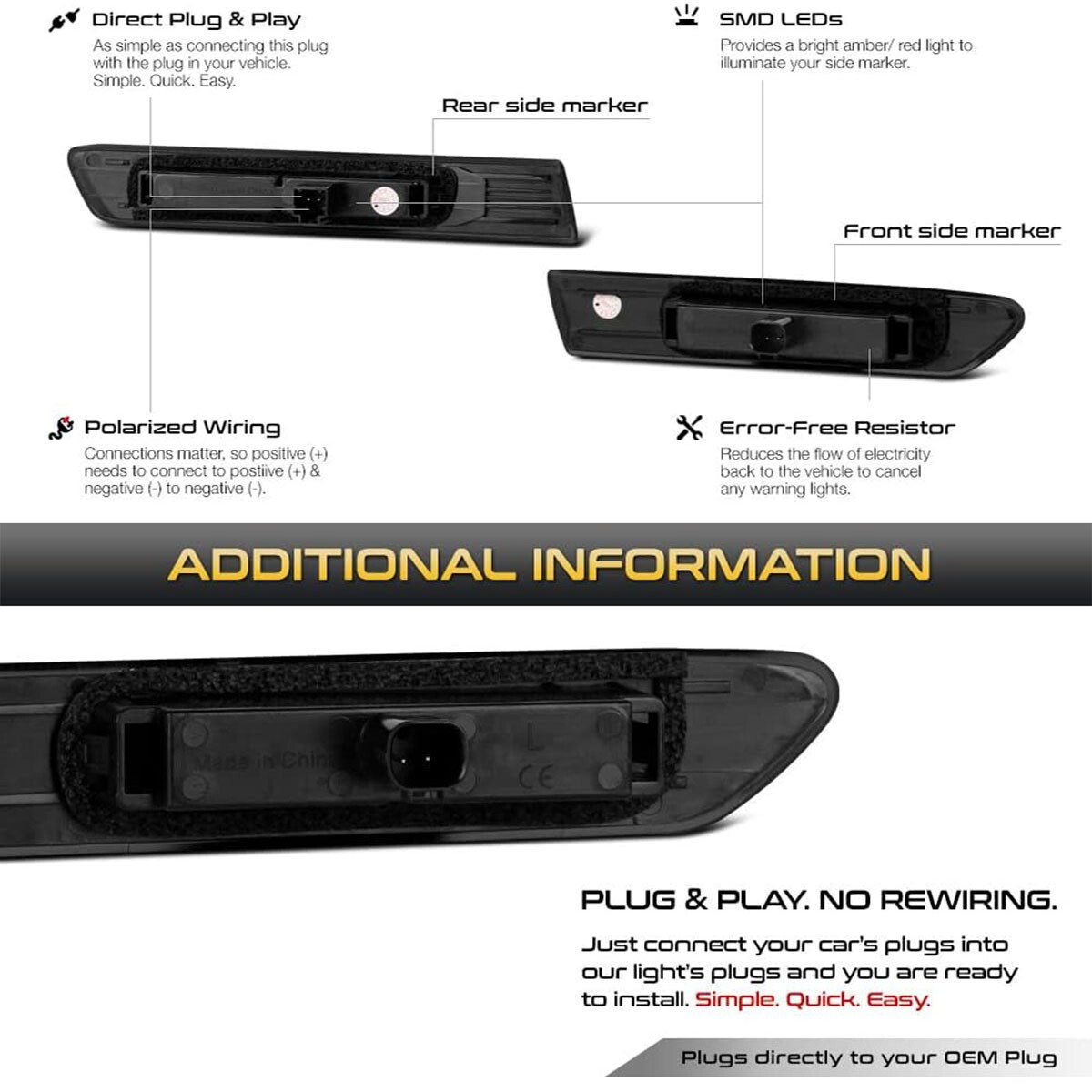 4PCS For 2004-2008 Acura TL Smoked Lens LED Front Rear Fender Side Marker Lights