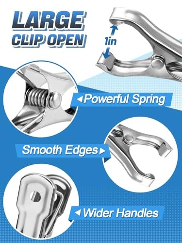 100Pcs Stainless Steel Garden Cilps - Large Open Metal Clamps for 100pcs