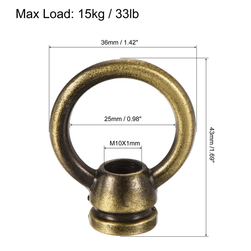 2pcs Eye Nut 15kg Max Load 36x43mm M10 Thread Ring Shape Female Loop Bronze