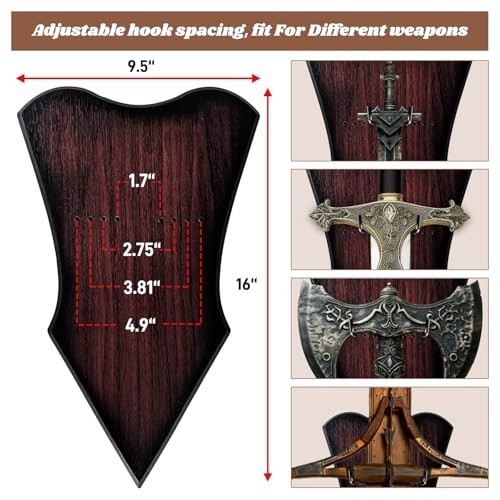 Adjustable Sword Plaque Wall Mount Display Holder for Bow, Dagger, Axe - Large B