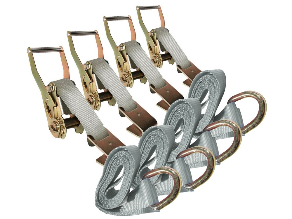 4 pack - 2" x 8' ft Lasso Strap Tie Down w/ Ratchet Rail Hook D Ring Flat Hook
