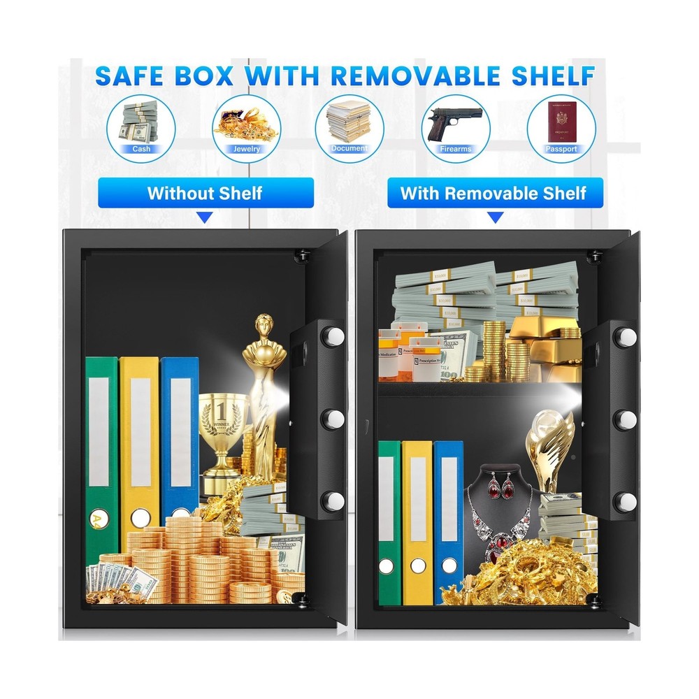 Large Home Safe 3.3 Cuft, Digital Security Safe Box with Smart Alarm System, ...