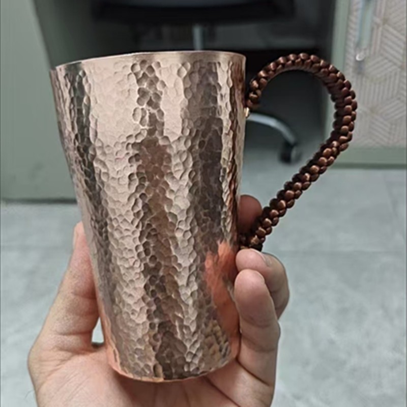 Hammer patterned pure copper drinking cup, teacup, coffee cup, thick mouthed cup