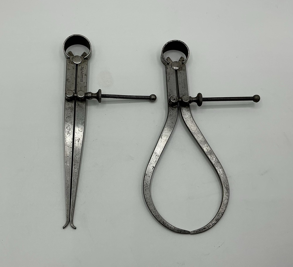 2 L.S. Starrett 6” Inside & Outside Spring Joint Flat Leg Divider Caliper Pair