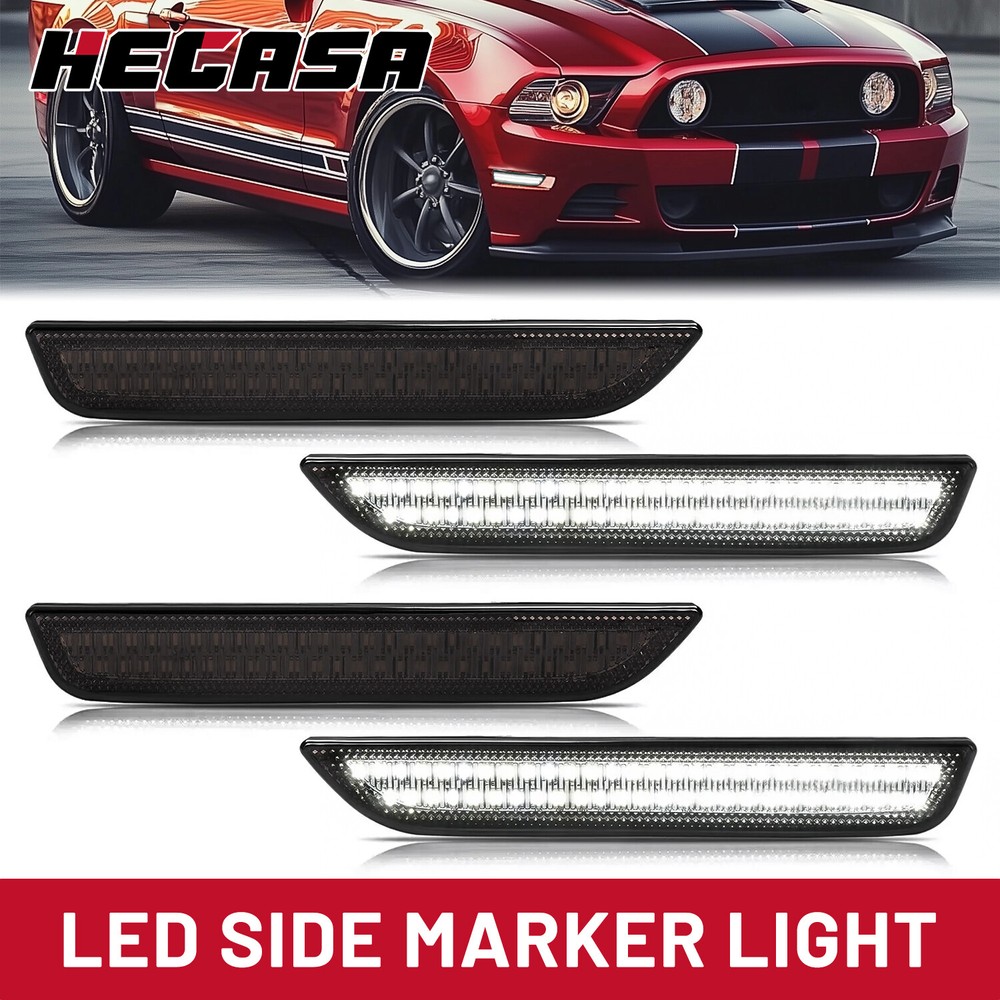 HECASA For Ford Mustang 2010-2014 LED Pure White Side Marker Lights Smoke 4PCS