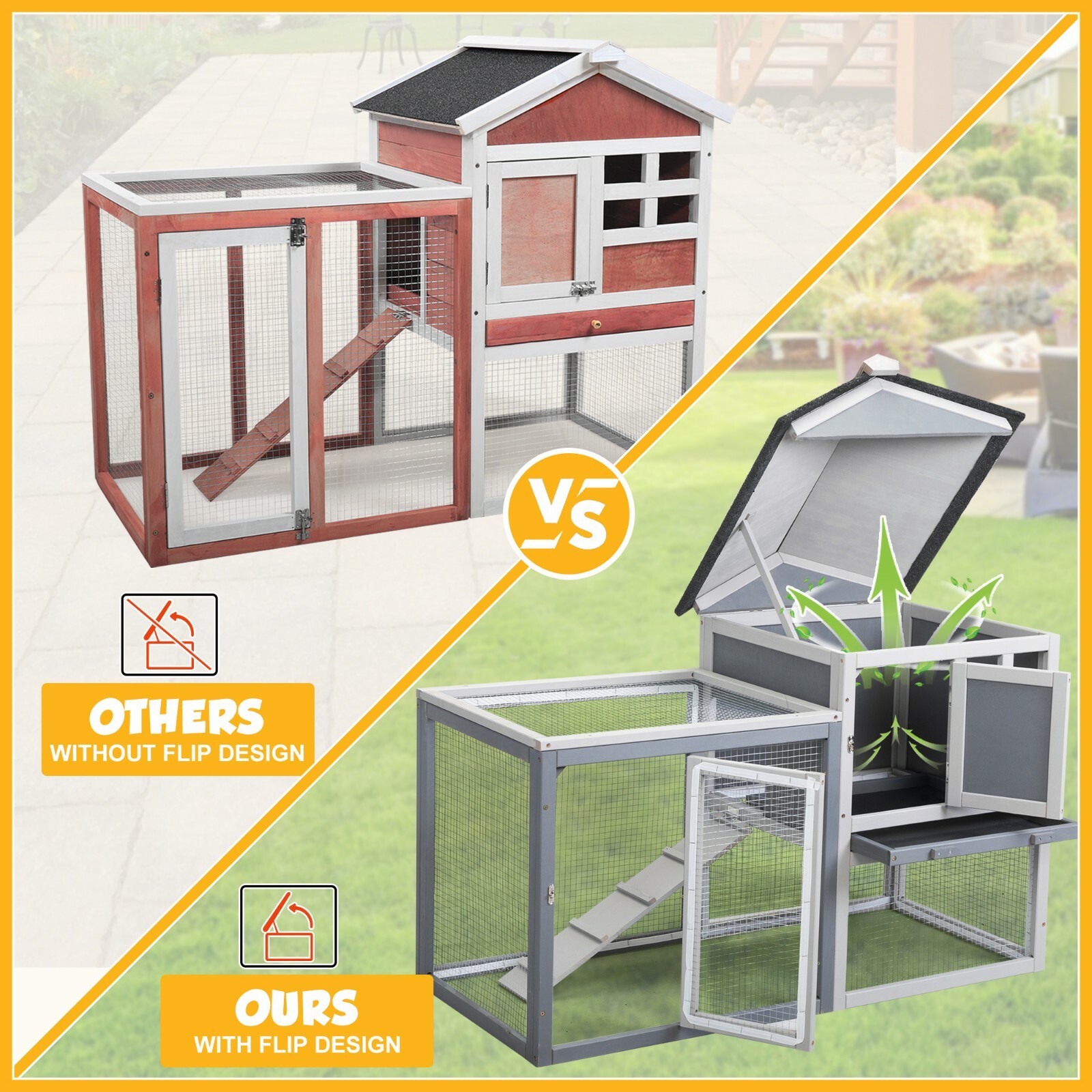 2-Tier Rabbit Hutch Wooden Bunny Cage Pet Cage with Run Resting Box Outdoor