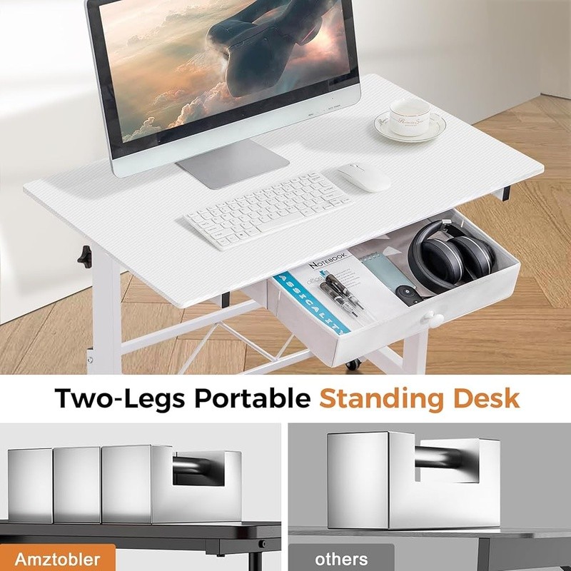 Adjustable Height Standing Desk Ergonomic Computer Table W/ Drawer & Wheels New