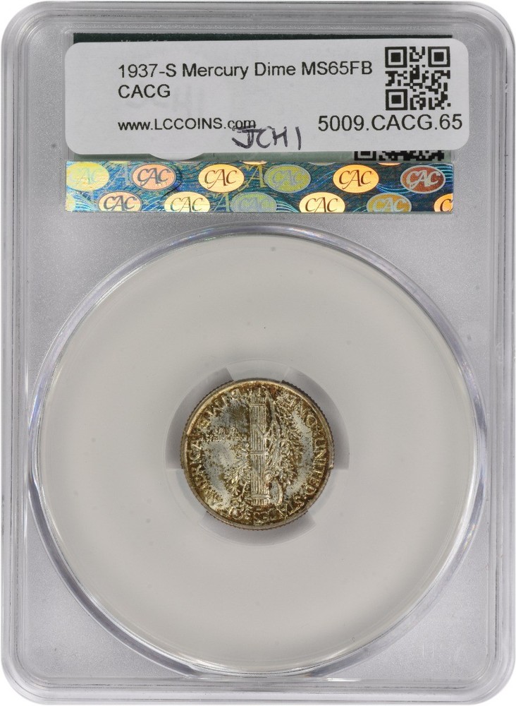 1937-S Mercury Silver Dime MS65FB CACG