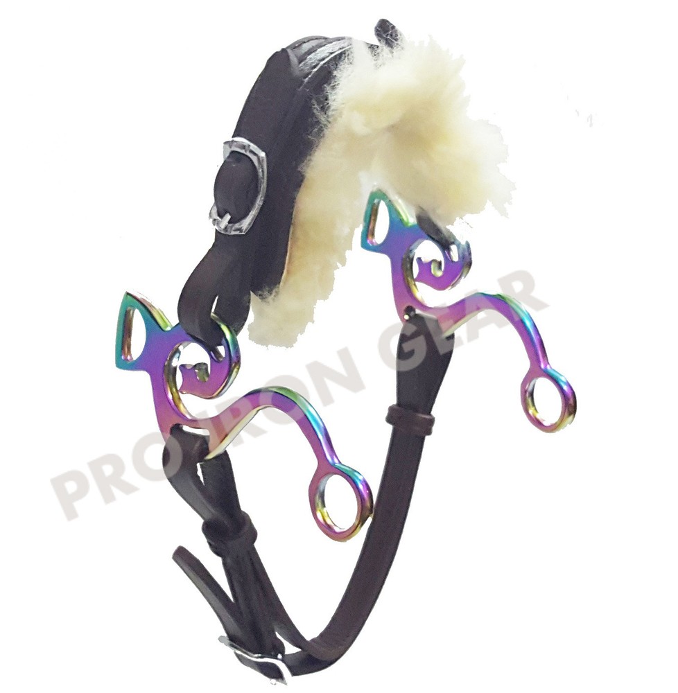 Rainbow Hackamore Bitless Horse Bit English Western Adjustable Leather (BROWN)
