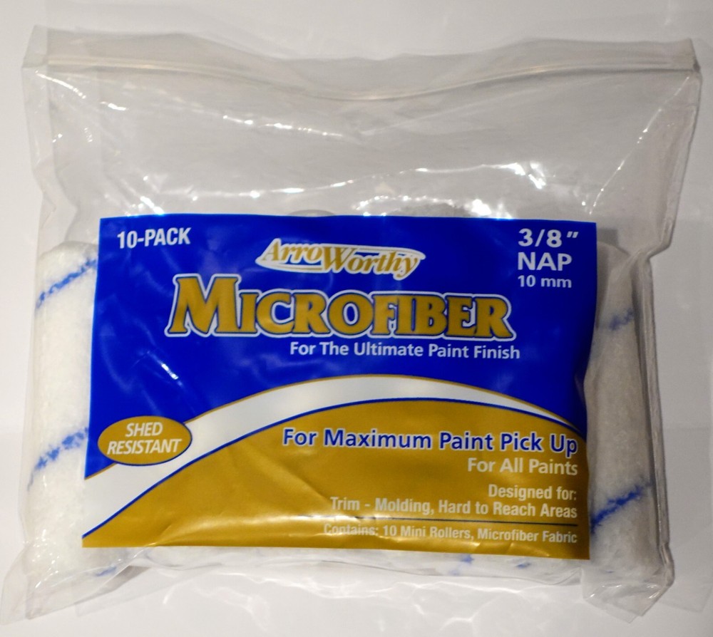 ArroWorthy Microfiber Mini Roller Cover, 4" X 3/8" Nap, 10-Pack