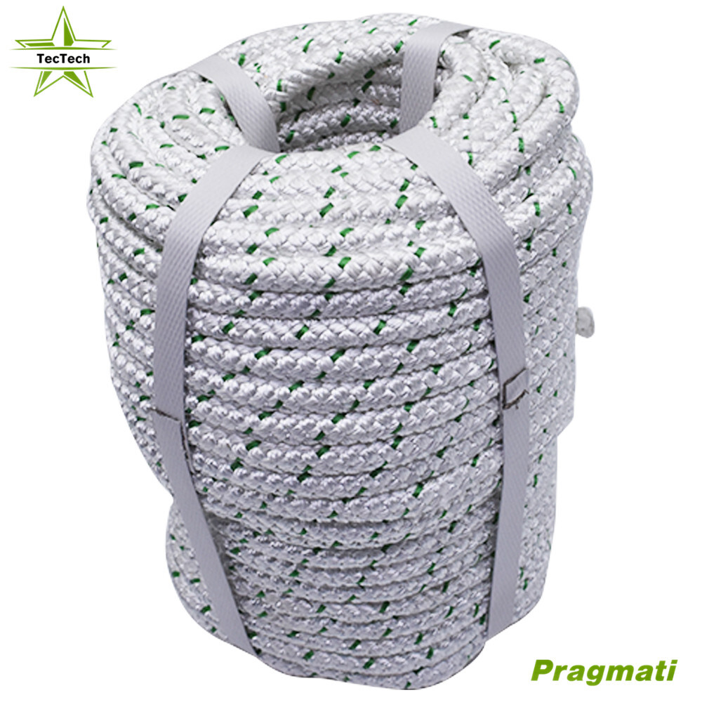 3/8''×100' Double Braid Polyester Halyard Flagpole Rope Line White&Green
