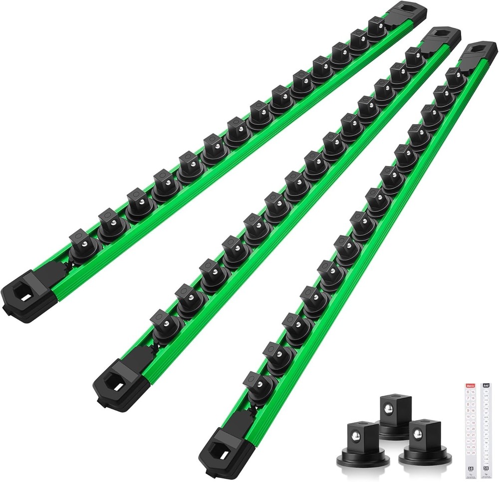Magnetic Socket Holder with 42 Clips: 360° Swivel Rack for Tool Organization
