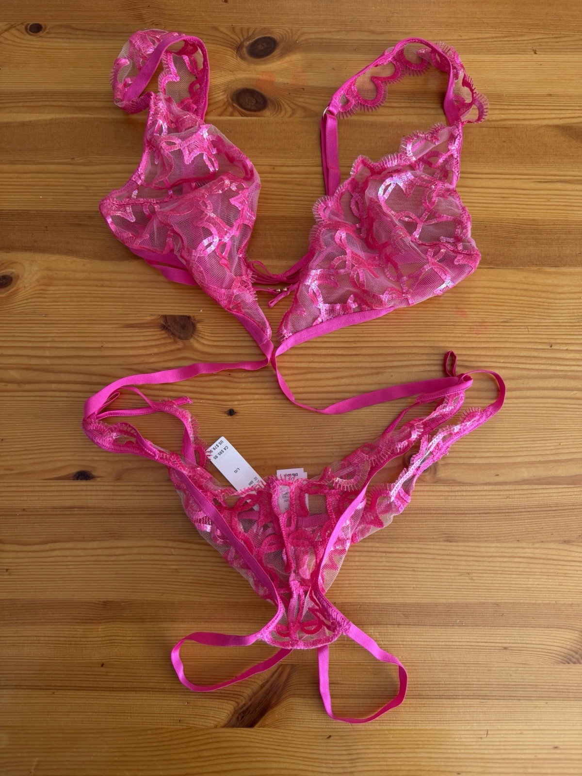 Victoria’s Secret Teddy One Piece Lingerie Pink Sheer Hearts & Bows Size Large