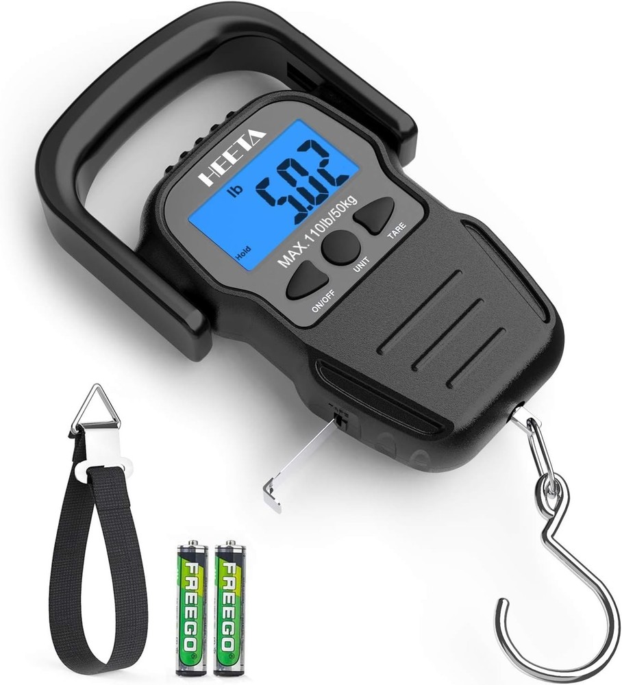 Compact Hanging Fish Scale with LCD Display, Tare Function & 2 AAA Batteries