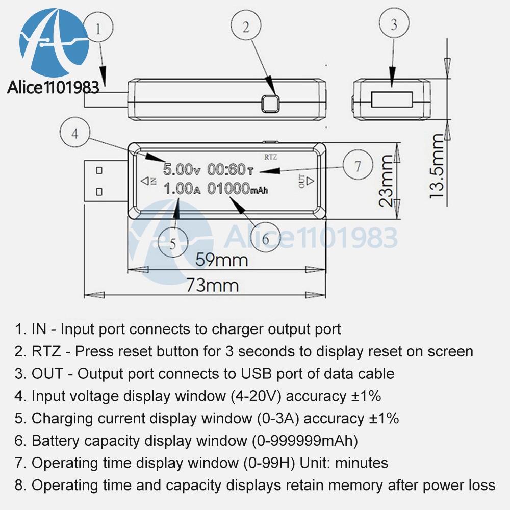 USB Current Voltage Tester USB Voltmeter Ammeter USB Power Detector 4-30V 0-3A