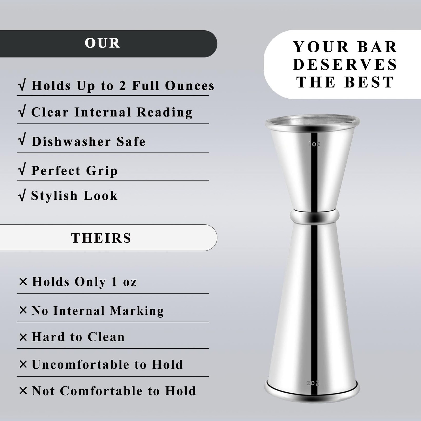 Pafusen Jigger for Bartending with 2 Pourers, 1 Jigger+ 2 Silver