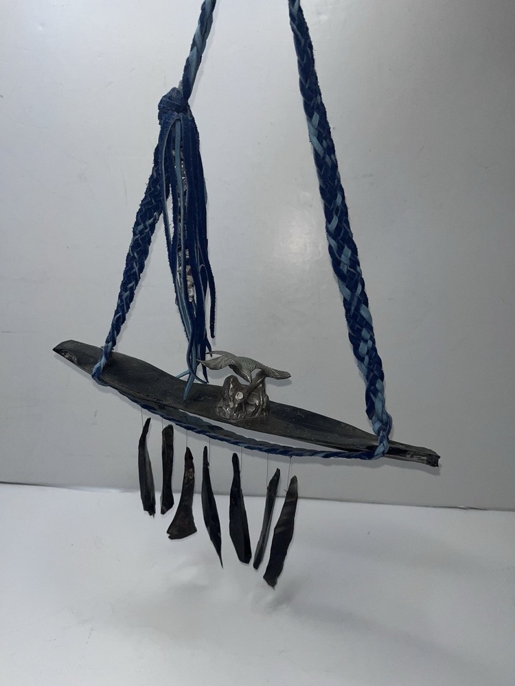 Handmade Obsidian Blue Braided Leather Strap Mental Eagle Windchime