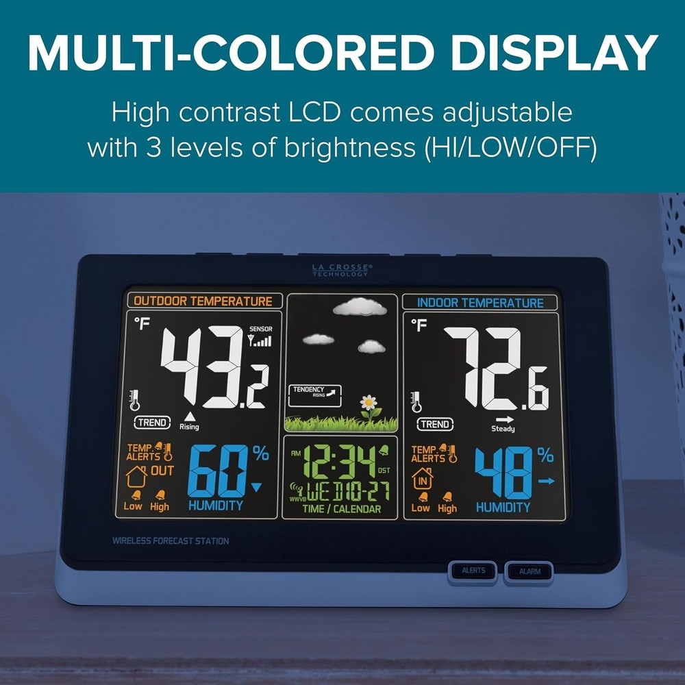 Advanced Wireless Weather Station: Full Color LCD, Atomic Time, 300ft Range