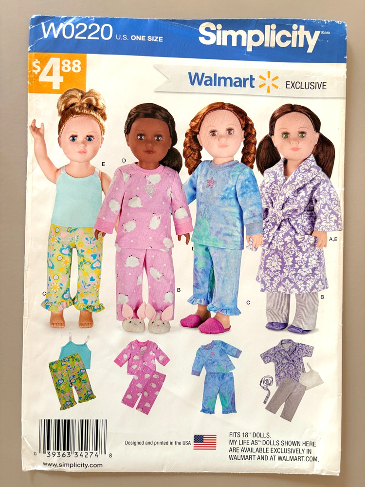 Simplicity 18" Doll Clothes Pattern S0115/W0220 UNCUT