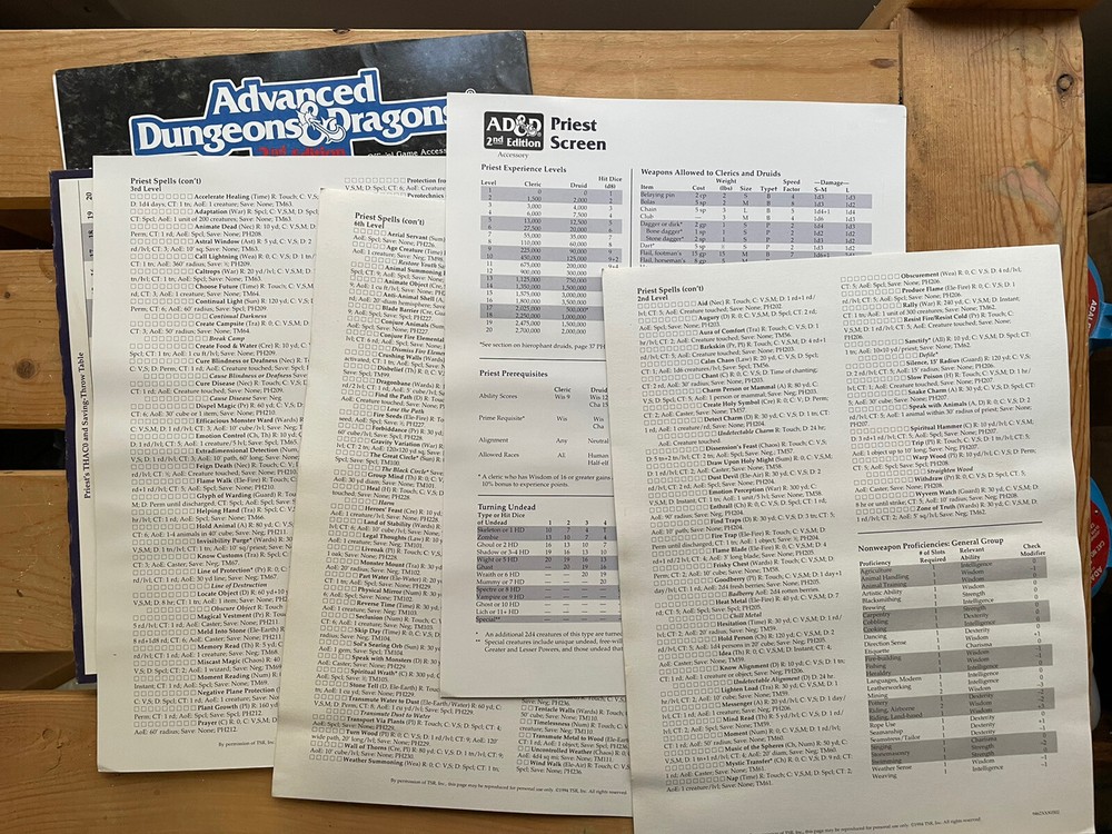 Priest's Screen - Advanced Dungeons & Dragons - AD&D 2nd Edition TSR 9462