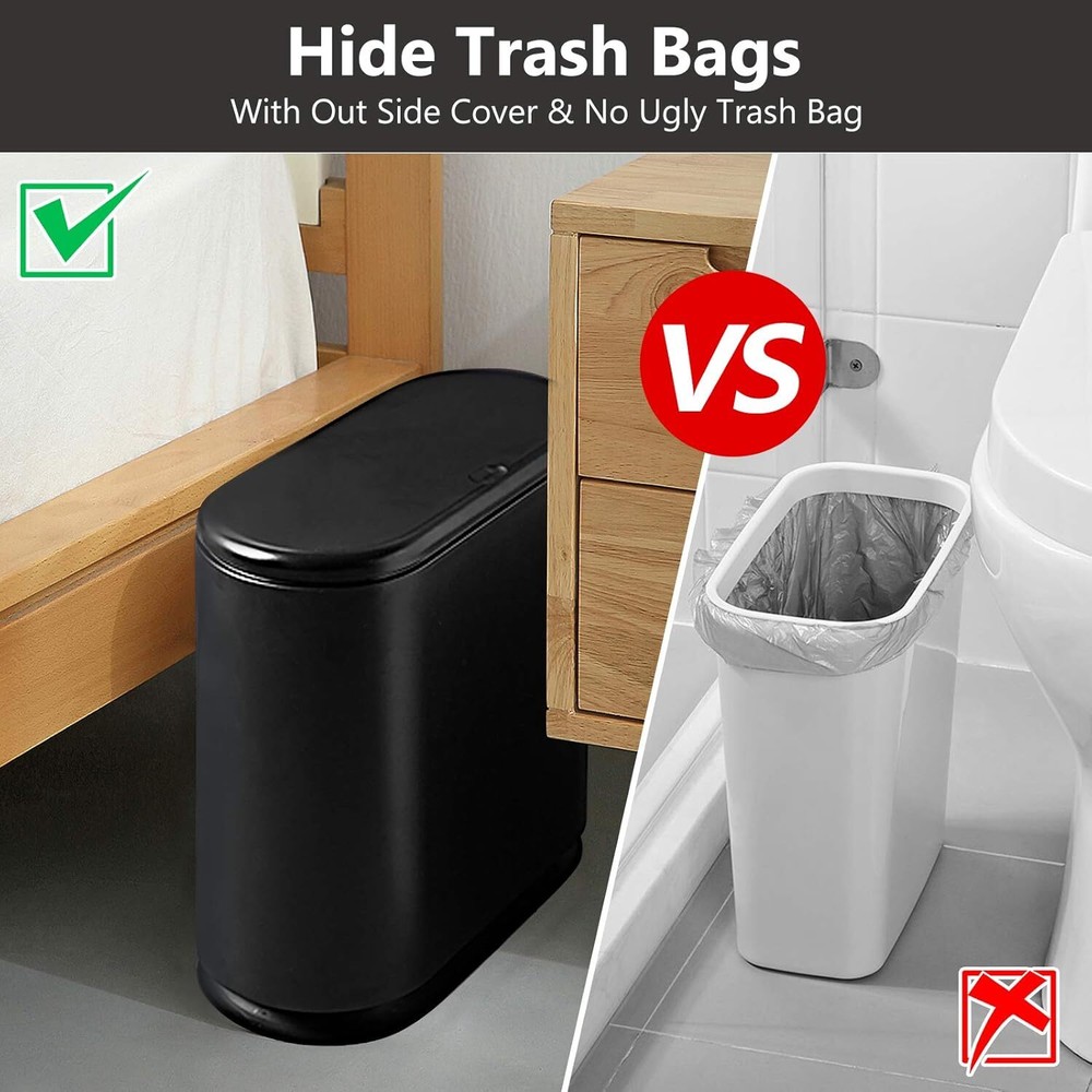 Trash Can, 10 Liter / 2.4 Gallon Plastic Slim Garbage Container Bin Black