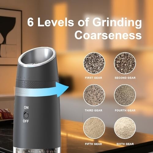 Electric Pepper & Salt Grinder Set - Automatic Adjustable Coarseness, Rechargeab