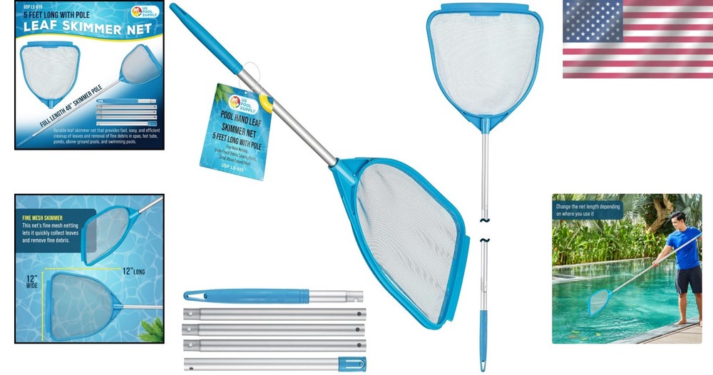 Sturdy Fine Mesh Spa & Pool Skimmer Net with Adjustable Length for All Pools