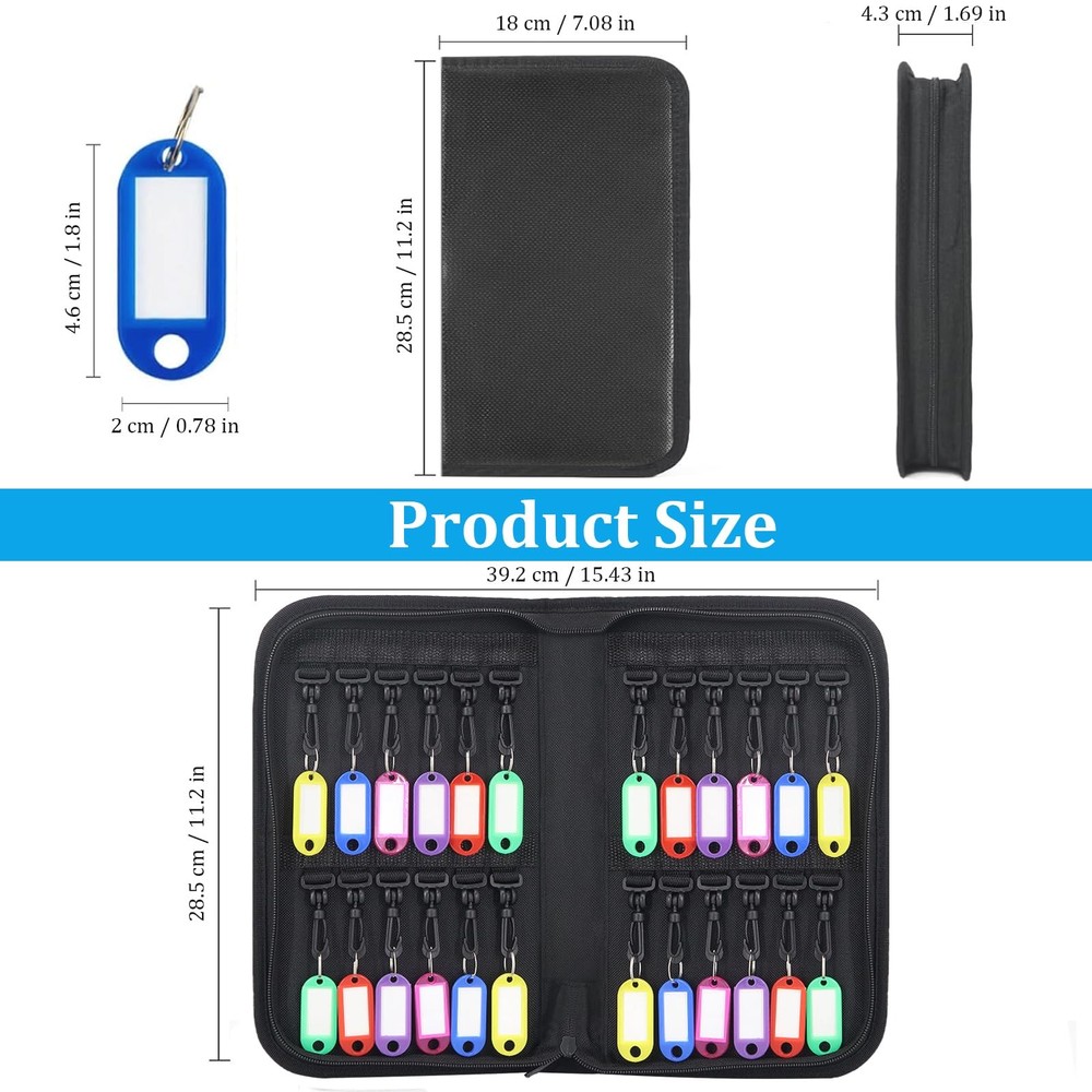 Portable Key Organizer Case 24 Hooks Waterproof & Fireproof, Key Binder Stora...