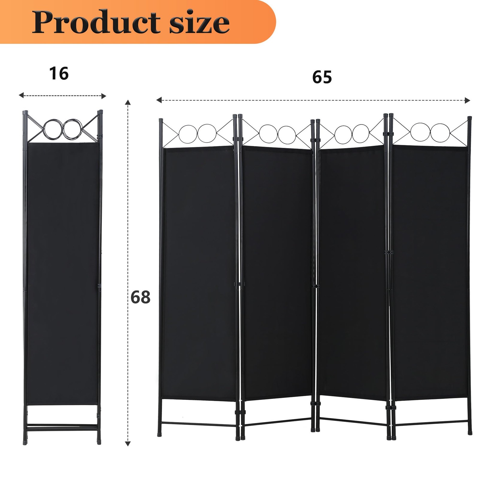 4 Panel Room Divider 6FT Steel Frame Screen Folding Privacy Divider Freestand...