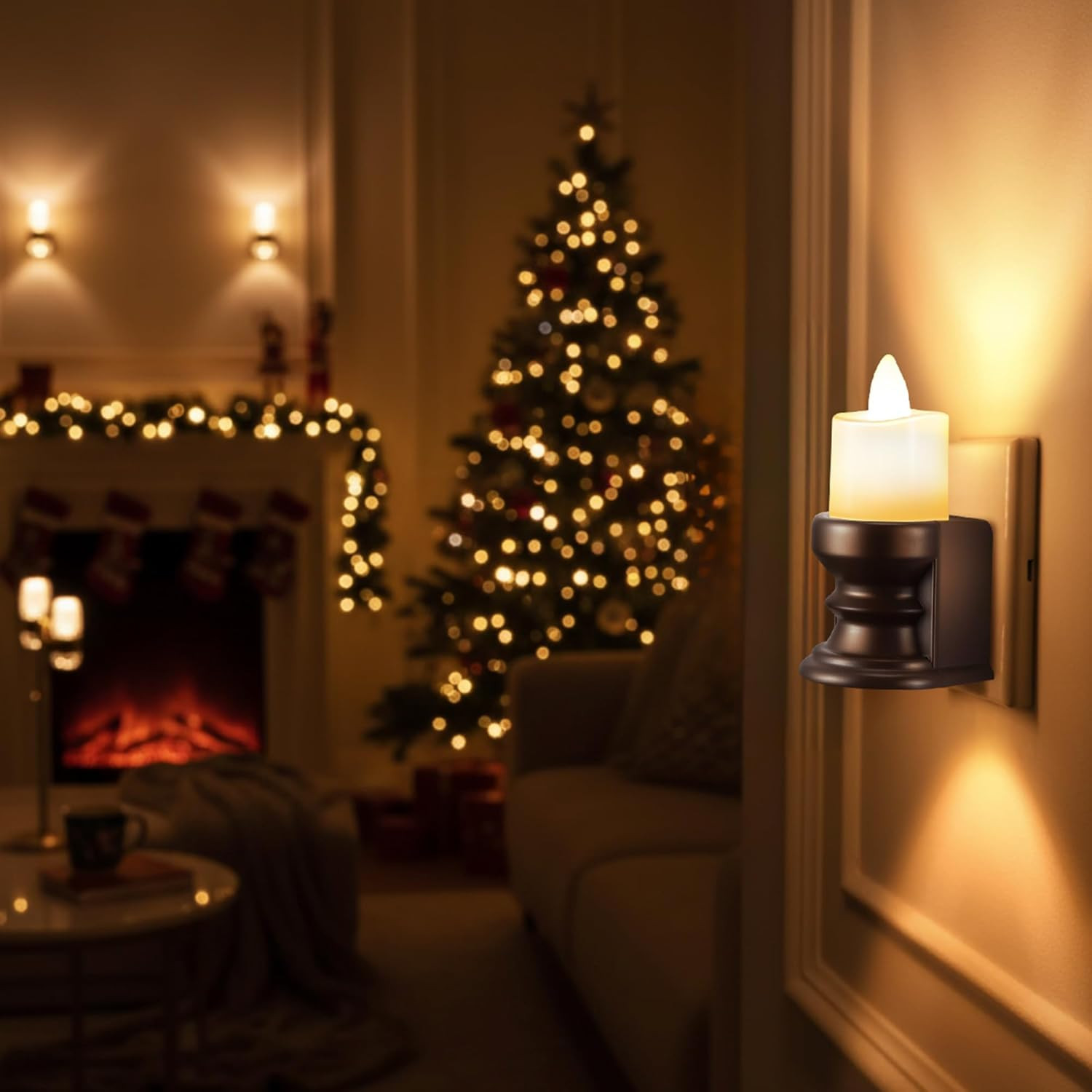 Flickering Flameless Candle Night Light Plug in, Dimmable LED Nightlight with Du