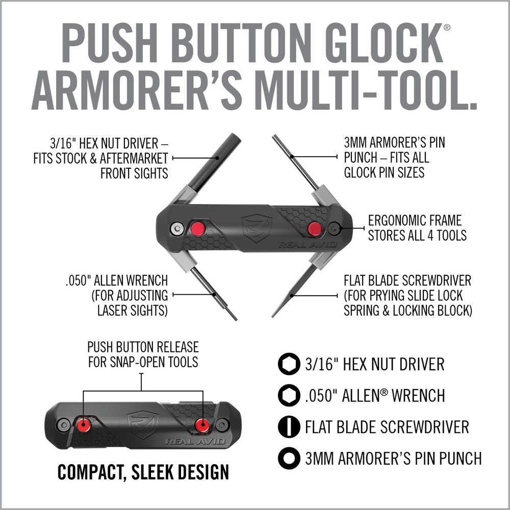 Real Avid 4-in-1 Multitool for Glock | Sight & Punch Tool, Screwdriver AVGLOCK41