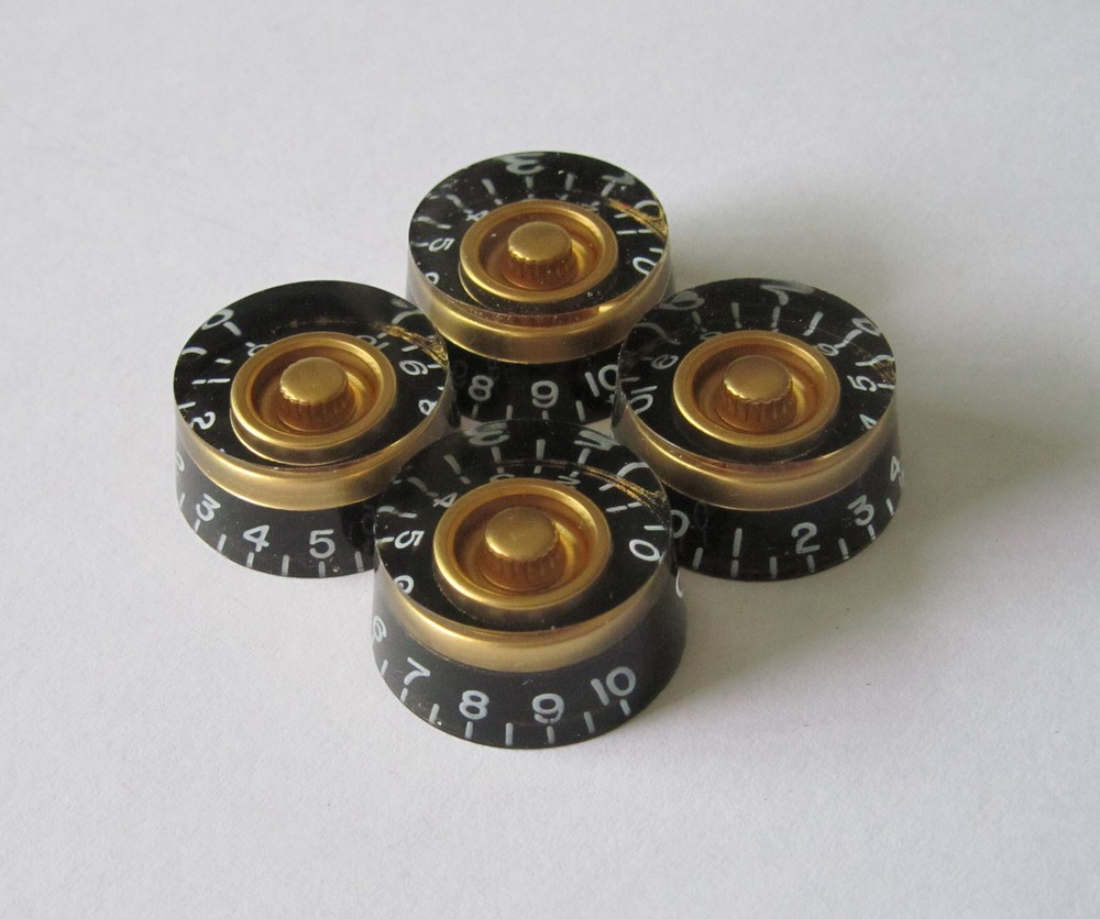 4x LP Custom Control Knobs Speed Dial Knobs Black w/ Gold fits Les Paul