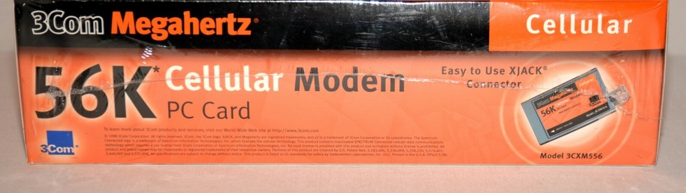 3COM Megahertz 56k Cellular Modem PC Card – Model #3CXM556 – New/Sealed